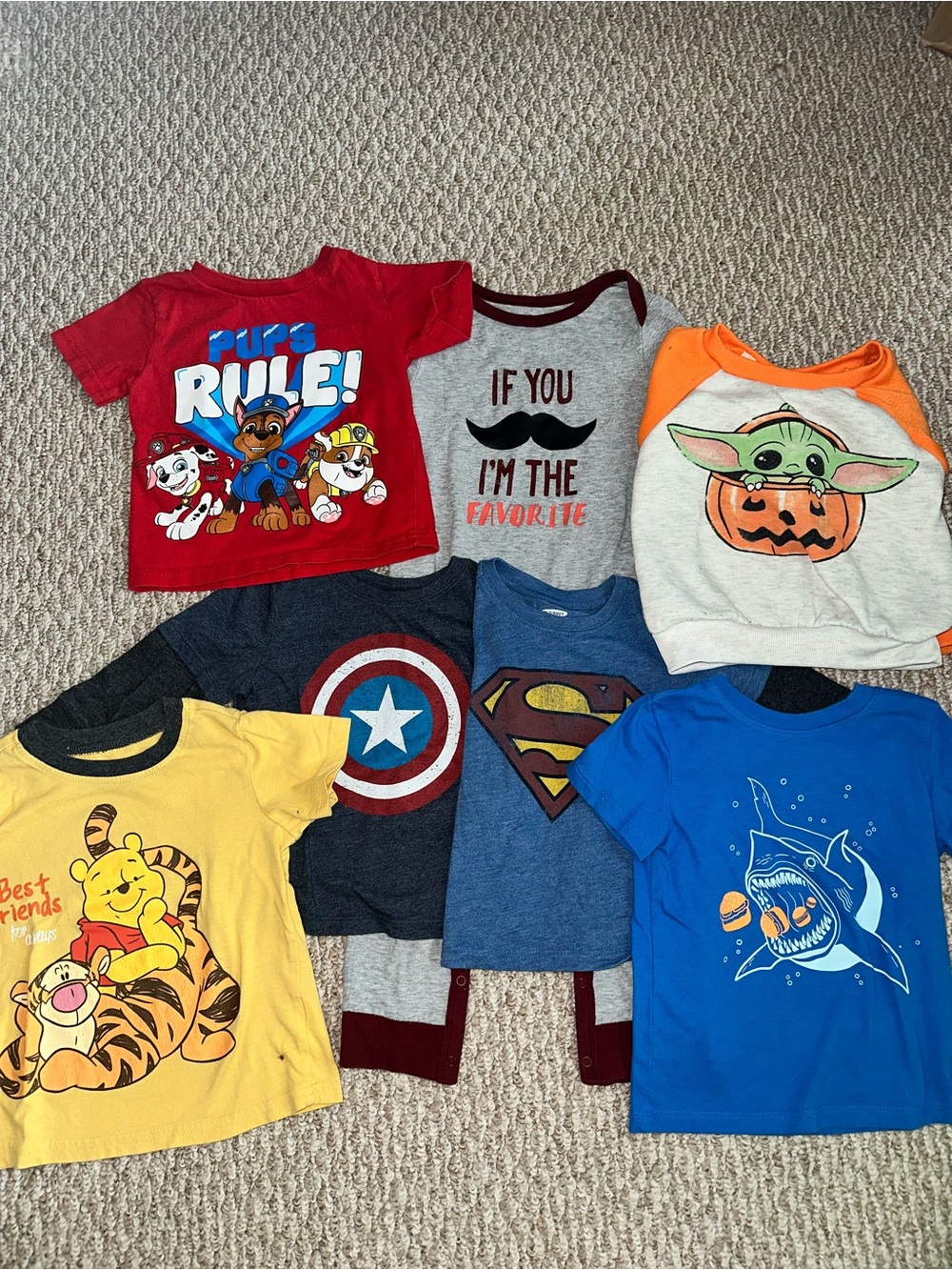 Disney Kids Mixed Character Tee Bundle - Red, Blue, Yellow, Gray, Orange